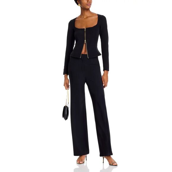 NWT L'AGENCE Paris Ainslee Zip Up Scoop Neck Long Sleeve Top in Black Size 0 - Picture 7 of 16